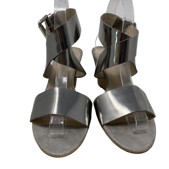 AGL Sandals Size 38 Vero Cuoio Wedge Ankle Cuff Silver Metallic Leather Boho - Picture 3 of 8